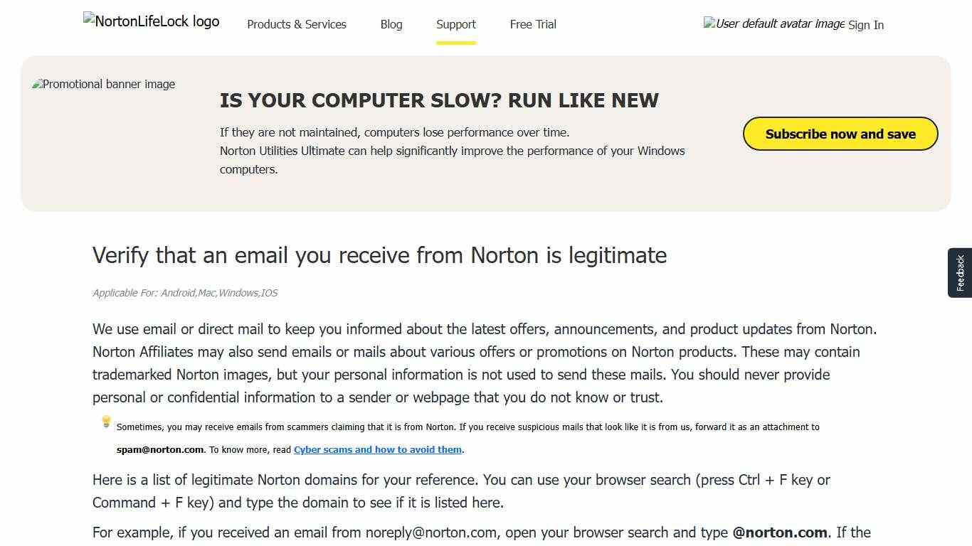Verify that an email you receive from Norton is legitimate